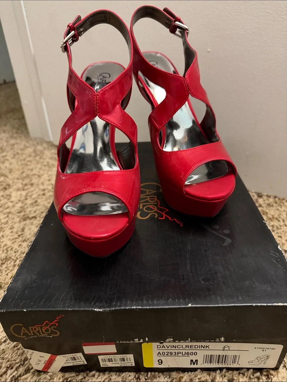 NIB Carlos by Carlos Santana Red Platform Sandals with Ankle Strap size 9M